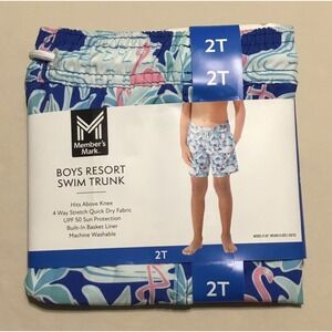 Boys Resort Swim Trunks With Built-In Liner By‎ Member's Mark 2T Flamingos